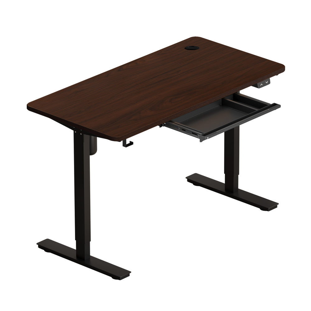 150cm Black and Walnut Electric Height Adjustable Standing Desk with Drawer